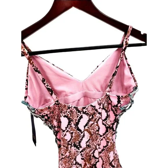 Rachel Roy S Corset Laced Side Pink Snake Python Swimsuit One-piece Swimwear